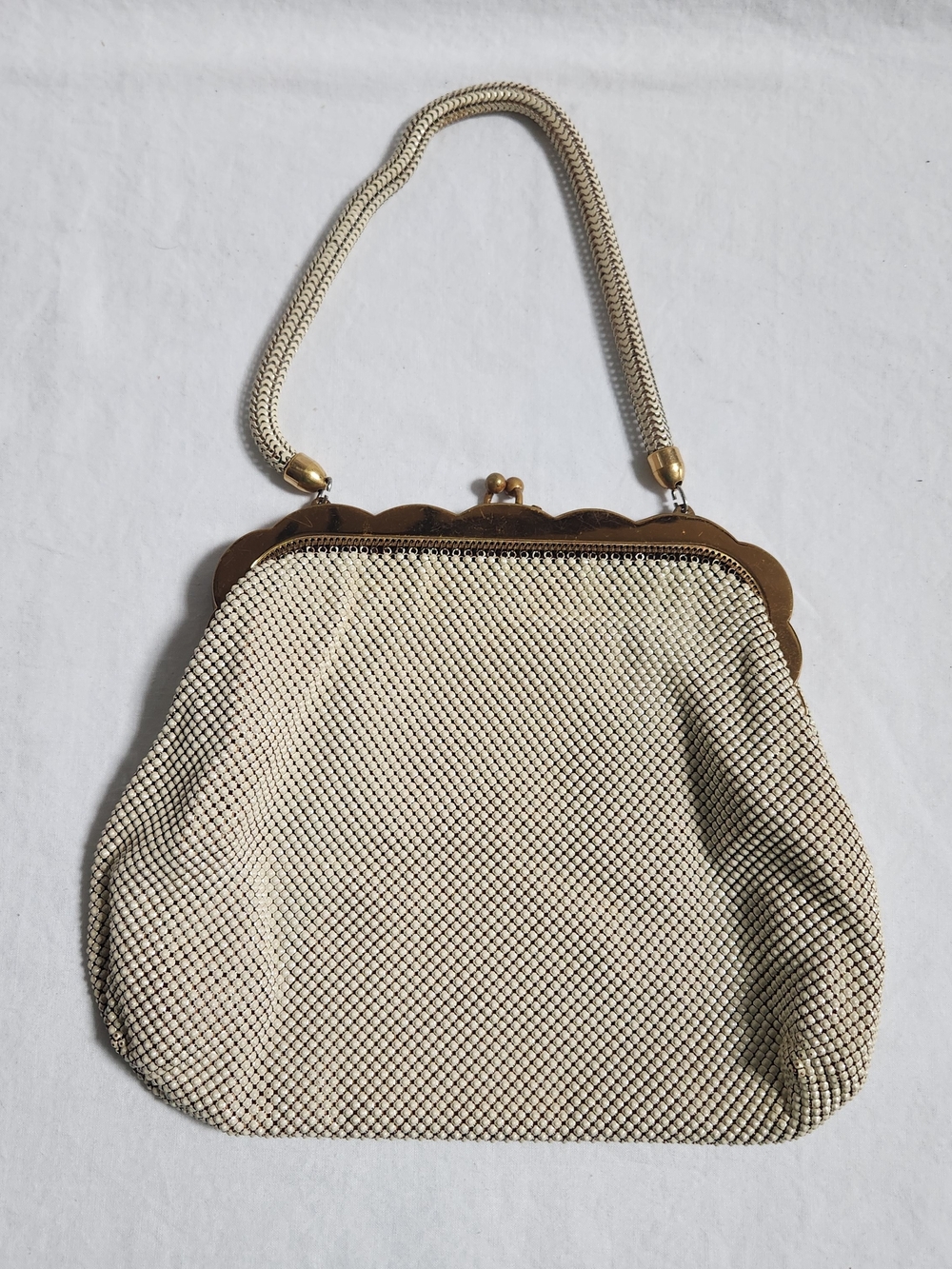 Vintage Cream Mesh Evening Bag with Gold Frame